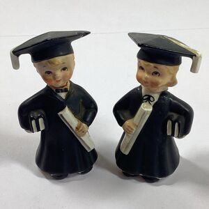 Vtg Graduation Salt Pepper Shakers Boy Girl Graduate Ceramic Japan 4"
